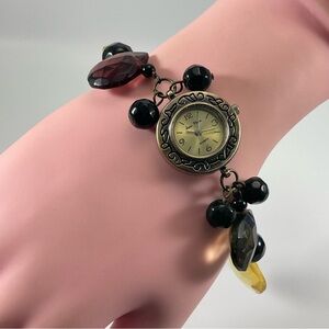 NEW BATTERY Jean Marc Gemstone Bracelet Watch Gold Tone Statement Adjustable